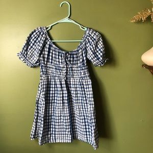 Urban Outfitters Blue Plaid Square Neck Pixie Milkmaid Sundress Dress
